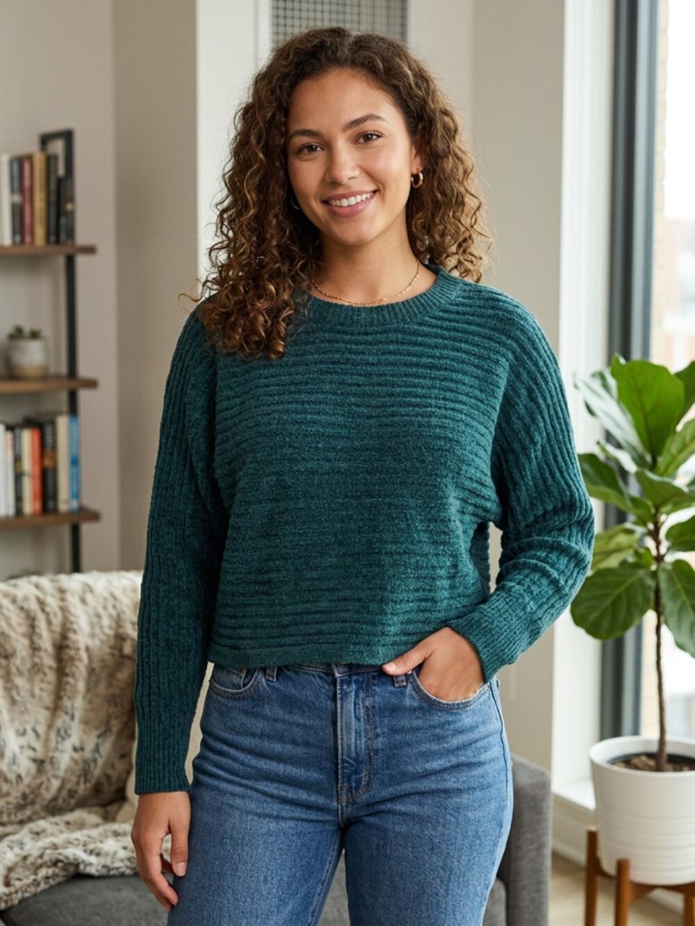 Pink Rose cropped knit ribbed sweater